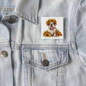 Engelse Bulldog Zonnebloem Kroon Vierkante Button 5,1 Cm (In situ)