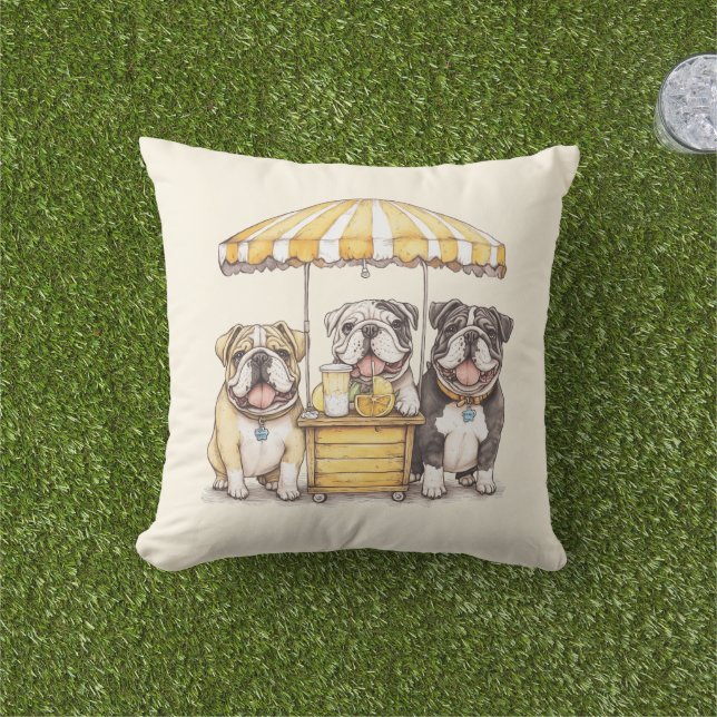 Engelse Bulldogs die een limonade stand runnen Buitenkussen (Gras)