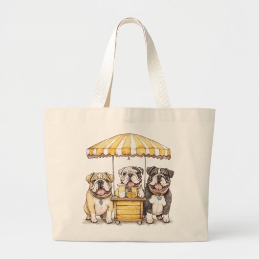 Engelse Bulldogs die een limonade stand runnen Grote Tote Bag (Voorkant)