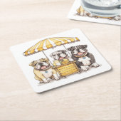 Engelse Bulldogs die een limonade stand runnen Kartonnen Onderzetters (Schuin)