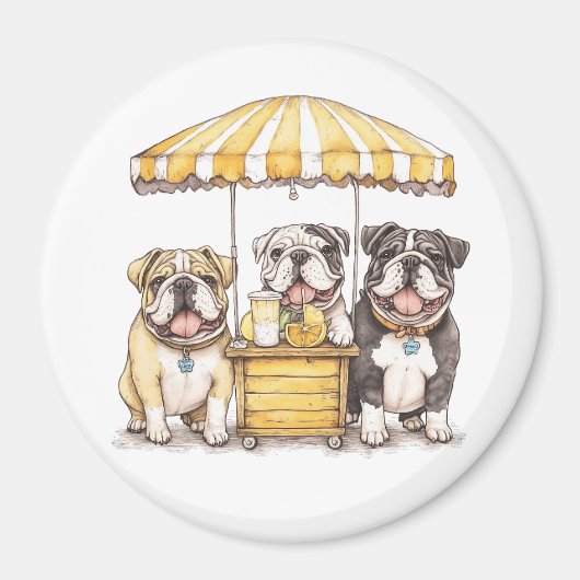 Engelse Bulldogs die een limonade stand runnen Magneet (Voorkant)