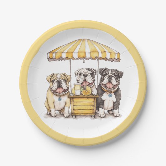 Engelse Bulldogs die een limonade stand runnen Papieren Bordje (Voorkant)