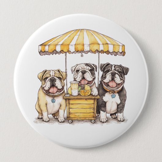 Engelse Bulldogs die een limonade stand runnen Ronde Button 4,0 Cm (Voorkant)