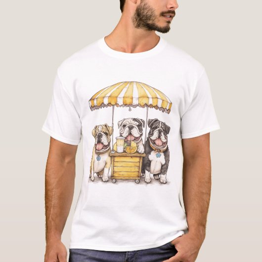 Engelse Bulldogs die een limonade stand runnen T-shirt (Voorkant)
