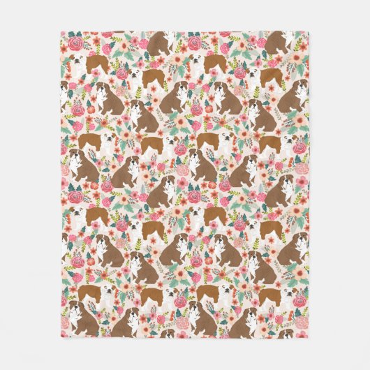 Engelse Bulldogs  florale hond patroon Fleece Deken (Voorkant)