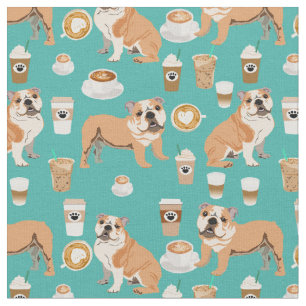 Engelse Bulldogs koffieliefturquoise Stof