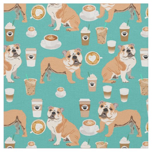 Engelse Bulldogs koffieliefturquoise Stof (Close Up)