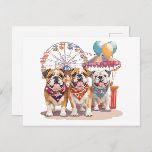 Engelse Bulldogs Op Een Kermis  Briefkaart (Voorkant / Achterkant)