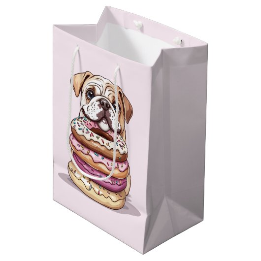 Engelse Bulldogs Sprinkled Donuts Medium Cadeauzakje (Voorkant Gekanteld)