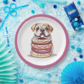 Engelse Bulldogs Sprinkled Donuts Papieren Bordje (Feest)