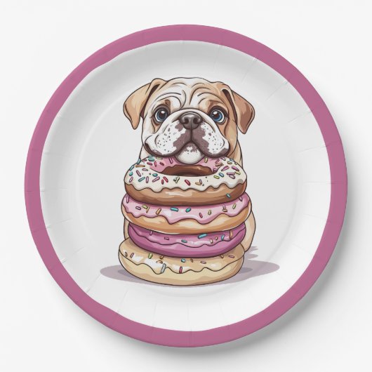 Engelse Bulldogs Sprinkled Donuts Papieren Bordje (Voorkant)