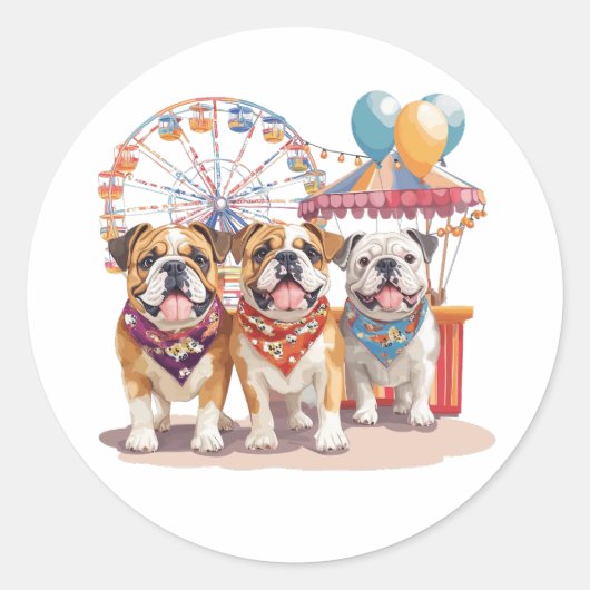 Engelse Bulldogs tijdens een carnaval Ronde Sticker (Voorkant)