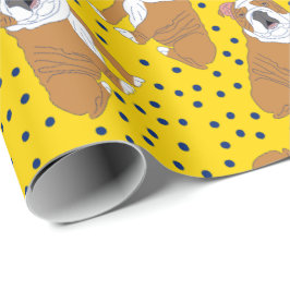 Engelse Bulldogs Yellow en Blue Patterned Cadeaupapier