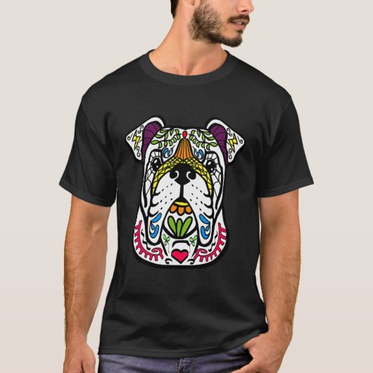 Engelse bulledog De dode hond van de Suikerschedel T-shirt (Voorkant)