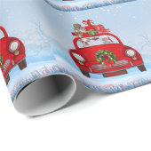 Engelse bulledog in auto met kerstman cadeaupapier (Rol Hoek)