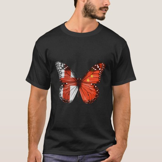 Engelse Chinese Vlag Vlinder T-shirt (Voorkant)