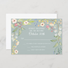 Engelse Chintz Silver Sage Blush Waterverf RSVP Kaart