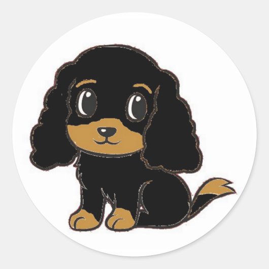 engelse cocker spaniel black en tan cartoon ronde sticker (Voorkant)