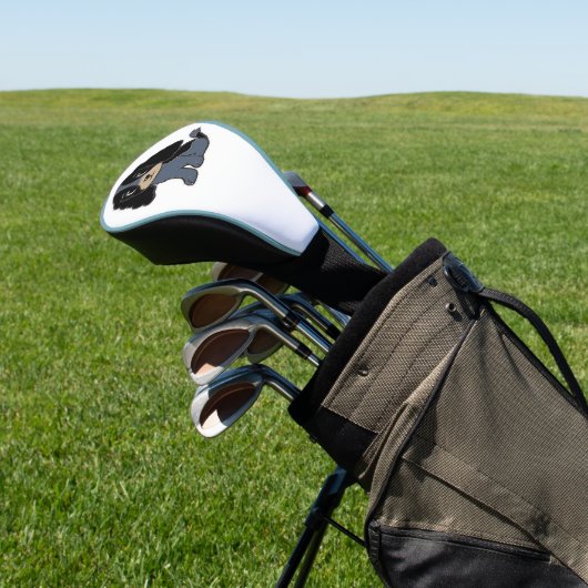 engelse cocker spaniel blue roan en tan cartoon golfheadcover (Insitu)