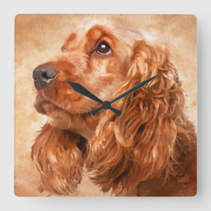Engelse Cocker Spaniel Dog Digital Art Vierkante Klok