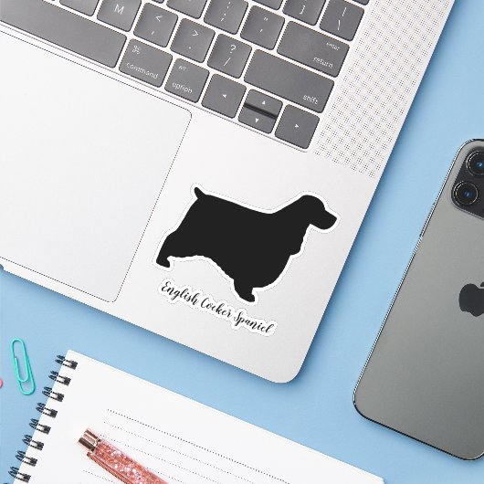 Engelse Cocker Spaniel Dog Silhouette Vinyl Sticker (Laptop met iPhone)
