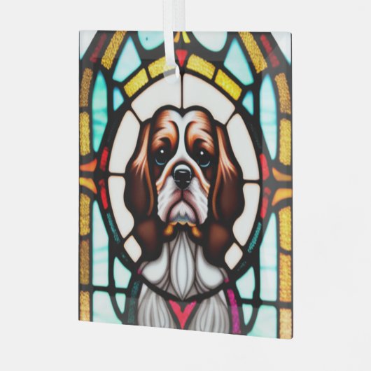 Engelse Cocker Spaniel "Glas in lood" Glas Ornament (Voorkant links)