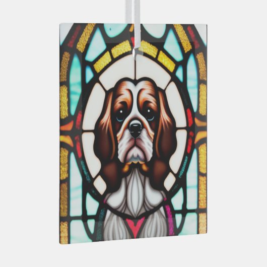 Engelse Cocker Spaniel "Glas in lood" Glas Ornament (Voorkant Rechts)