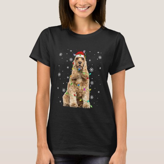 Engelse Cocker Spaniel Hond Kerstverlichting Grapp T-shirt (Voorkant)