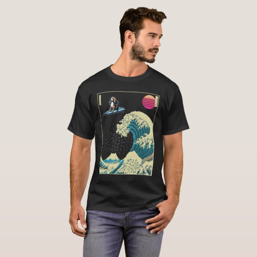 Engelse Cocker Spaniel Hond Surfen op een Kanagawa T-shirt (Voorkant volledig)