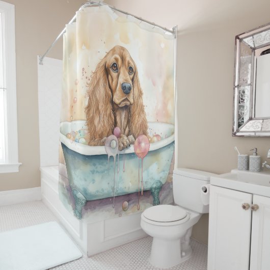 Engelse Cocker Spaniël In Badkuip Waterverf Dog Douchegordijn (In situ)