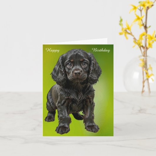 Engelse Cocker Spaniel Kaart (Gele Bloem)
