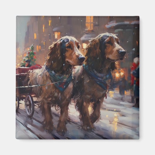 Engelse Cocker Spaniel Kerst Feestelijke Periode Magneet (Voorkant)