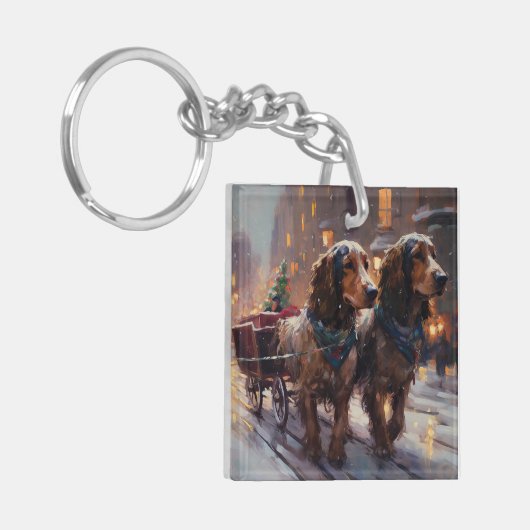 Engelse Cocker Spaniel Kerst Feestelijke Periode Sleutelhanger (Voorkant Links)