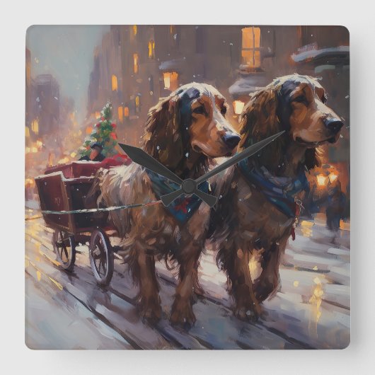 Engelse Cocker Spaniel Kerst Feestelijke Periode Vierkante Klok (Voorkant)