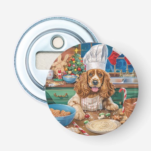 Engelse Cocker Spaniel Kerstbakken: Kerstmis Button Flesopener (Voorkant)