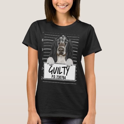 Engelse Cocker Spaniel Mugshot Schuldig Hond T-shirt (Voorkant)