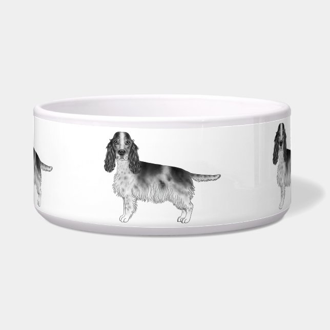 Engelse Cocker Spaniel Ontwerp in Zwart en Wit Voerbakje (Voorkant)