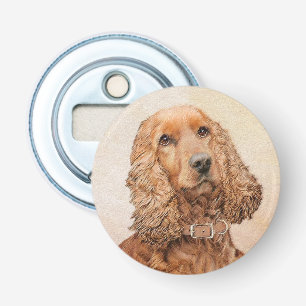 Engelse Cocker Spaniel Paining - Originele Dog Art Button Flesopener