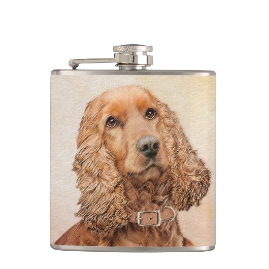 Engelse Cocker Spaniel Paining - Originele Dog Art Heupfles (Voorkant)