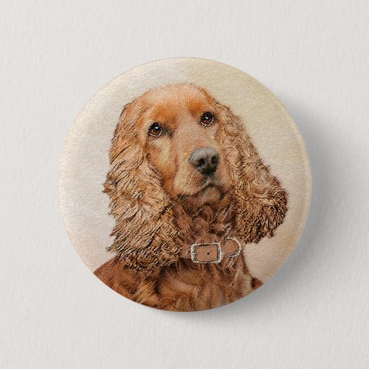 Engelse Cocker Spaniel Paining - Originele Dog Art Ronde Button 5,7 Cm (Voorkant)