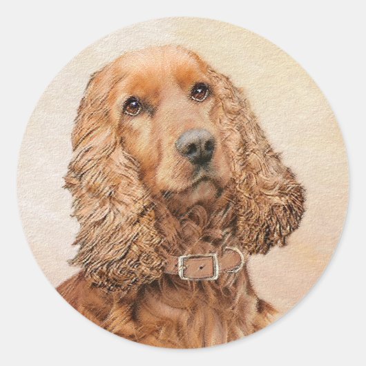 Engelse Cocker Spaniel Paining - Originele Dog Art Ronde Sticker (Voorkant)