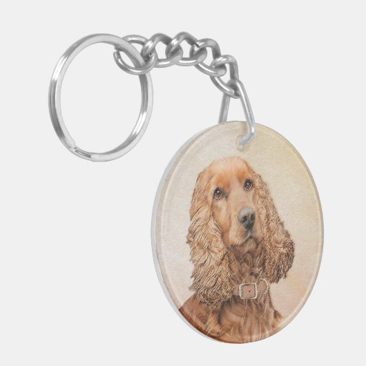 Engelse Cocker Spaniel Paining - Originele Dog Art Sleutelhanger (Voorkant Links)