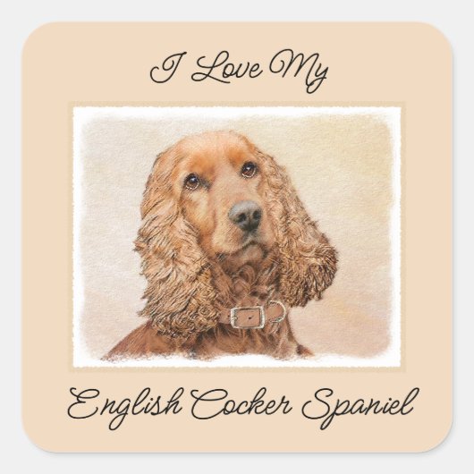Engelse Cocker Spaniel Paining - Originele Dog Art Vierkante Sticker (Voorkant)