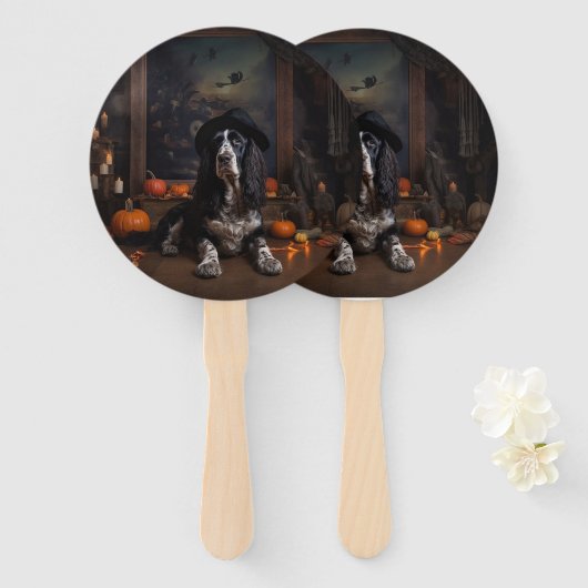Engelse Cocker Spaniel Pompoenen Halloween Griezel Handwaaier (Voorkant en achterkant)