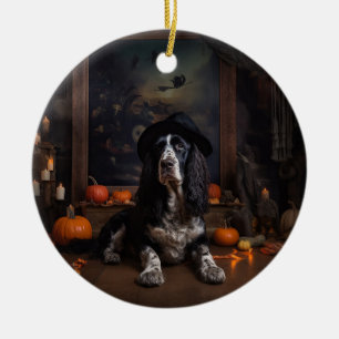 Engelse Cocker Spaniel Pompoenen Halloween Griezel Keramisch Ornament