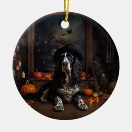 Engelse Cocker Spaniel Pompoenen Halloween Griezel Keramisch Ornament (Voorkant)