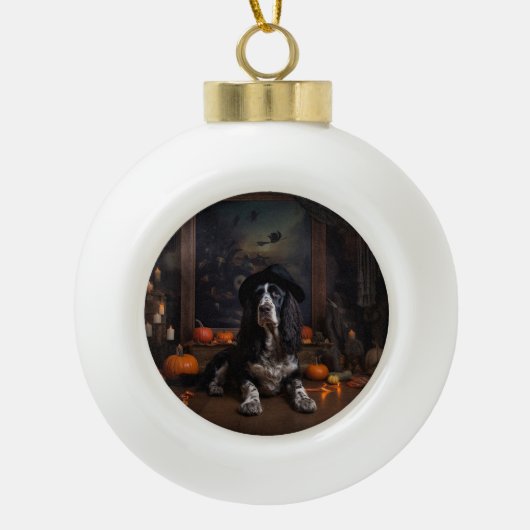 Engelse Cocker Spaniel Pompoenen Halloween Griezel Keramische Bal Ornament (Voorkant)