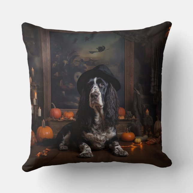 Engelse Cocker Spaniel Pompoenen Halloween Griezel Kussen (Achterkant)