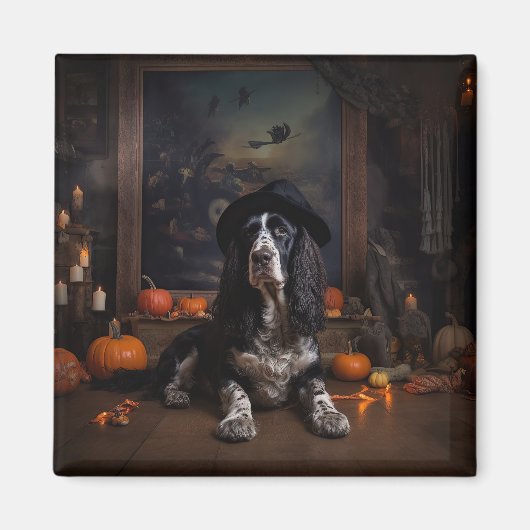 Engelse Cocker Spaniel Pompoenen Halloween Griezel Magneet (Voorkant)