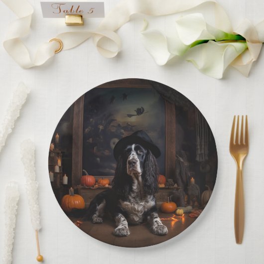 Engelse Cocker Spaniel Pompoenen Halloween Griezel Papieren Bordje (Huwelijk)